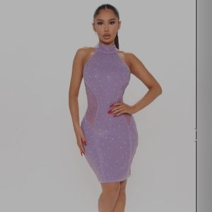 Fashion Nova Lavender Embellished Rhinestone Mini Dress XL